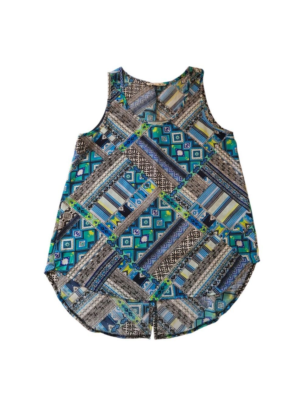 Pink Rose Blue Geometric Sleeveless Top Size M - Picture 2 of 9